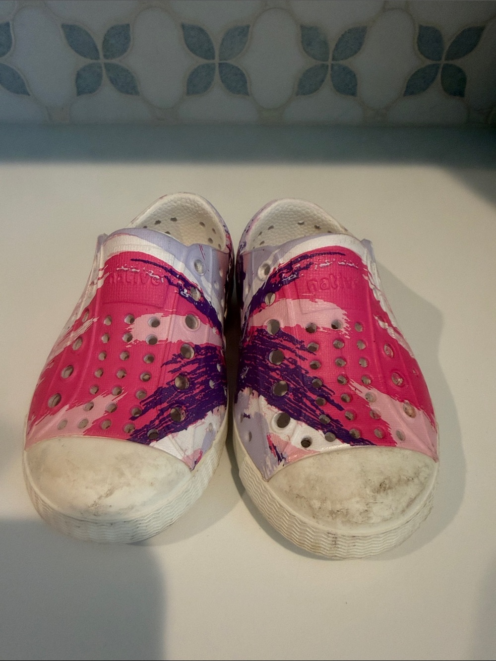 Native Pink & Purple Painted Slip-On Kids Shoes size c6